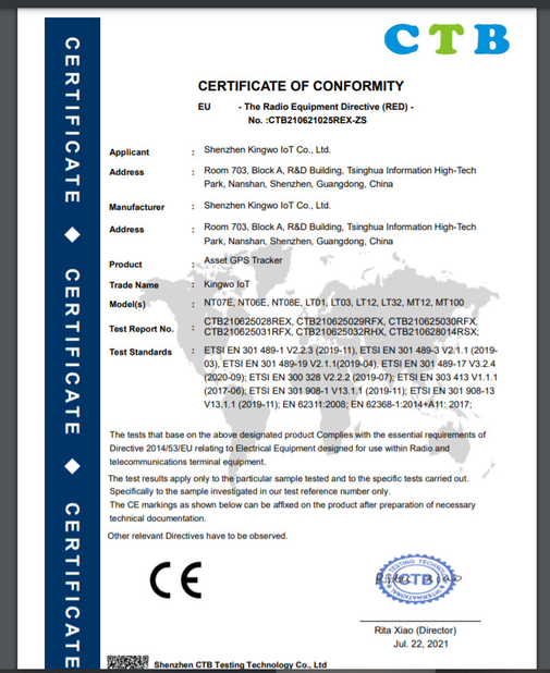Chine Shenzhen Kingwo IoT Co.,Ltd Certifications